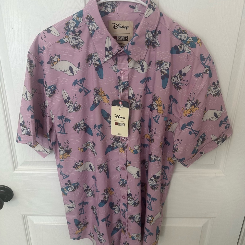 RSVLTS Disney Men's Pink Surfing Graphic Shirt